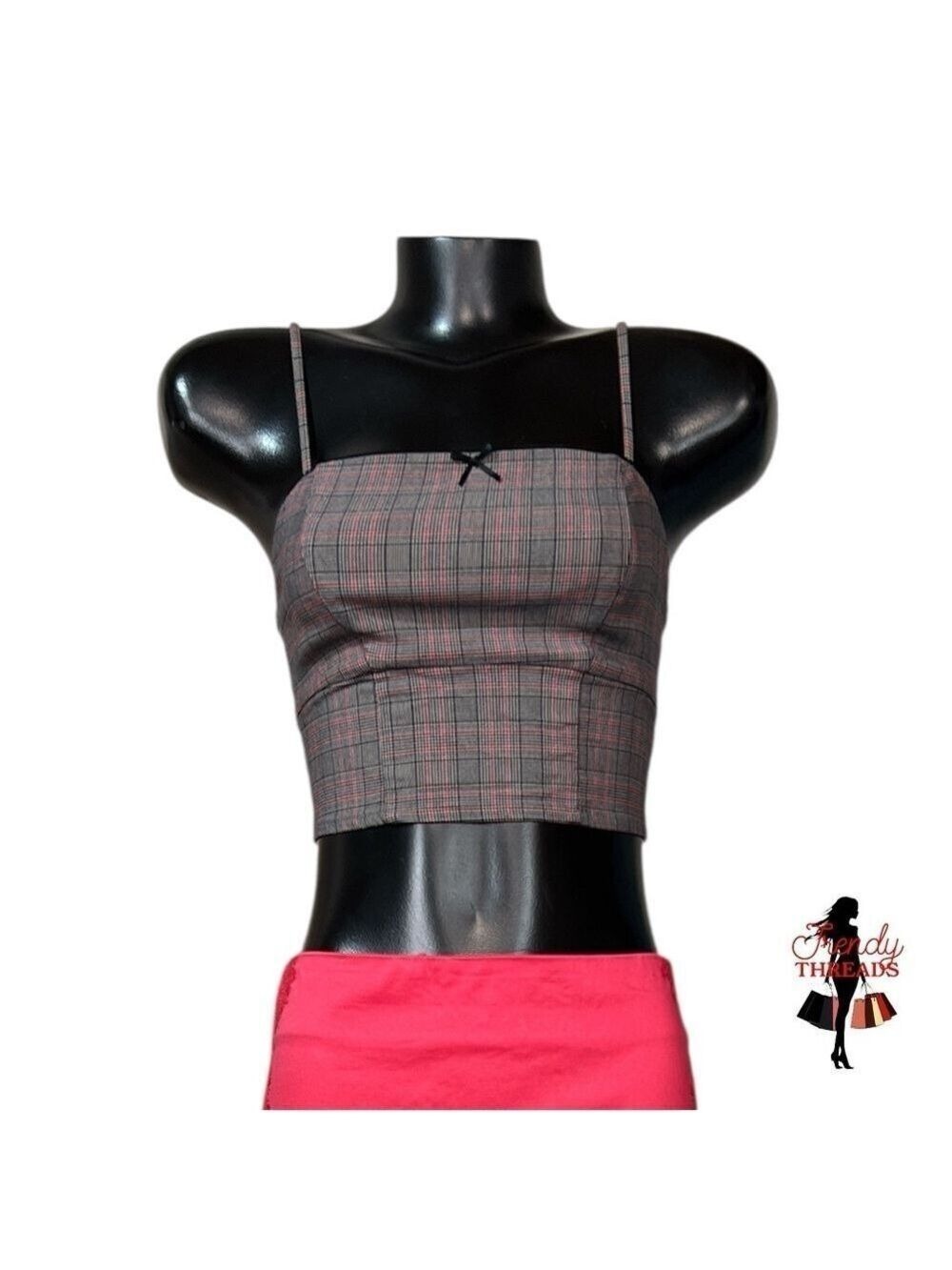 Wild Fable Corset Crop Top Extra Small XS Feminine Preppy Sexy Plaid Black Grey